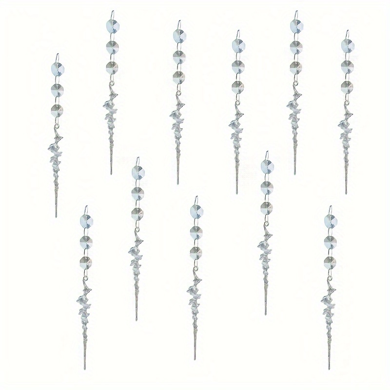 Image of 6pcs Acrylic Crystal Christmas Tree Ornaments - Elegant Ice Column Design For Holiday & Wedding Decor, Perfect For Party Atmosphere And Light Hanging