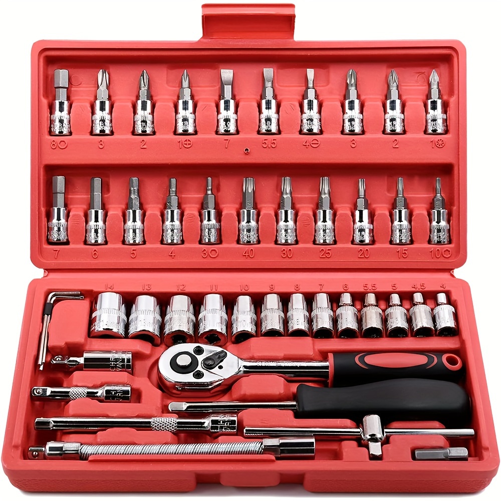 

46pcs Socket Tool Kit Ratchet Wrench Set Metric/sae 1/4" Drive W/case Us