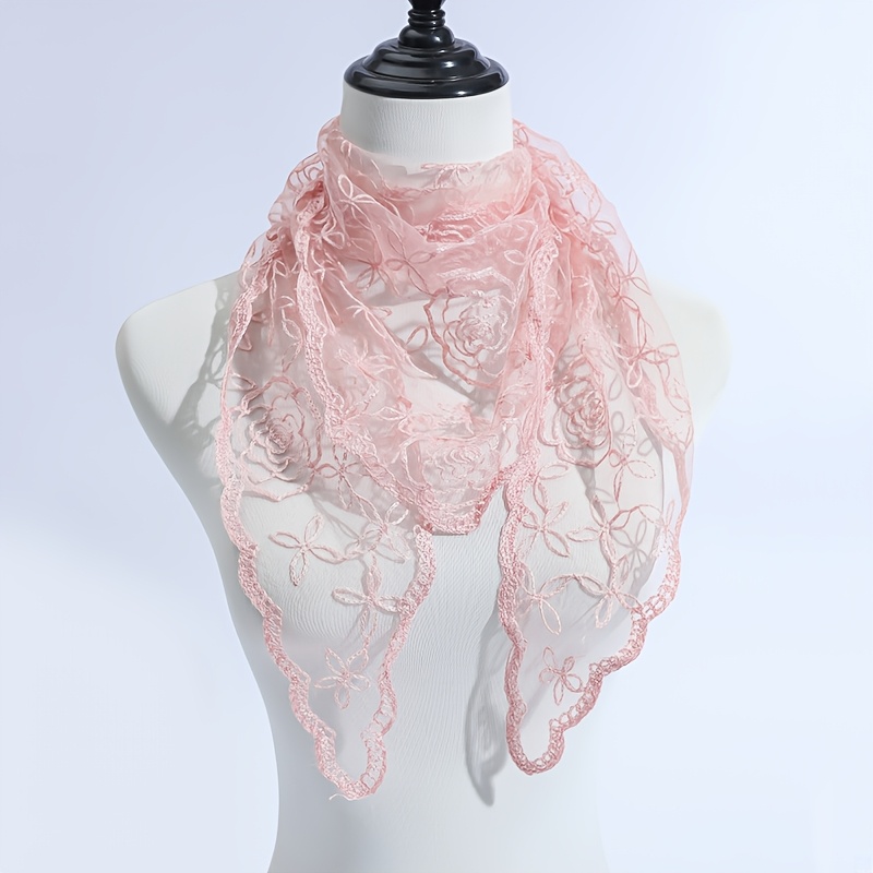 TEMU 1pc Women's Lace Rose Floral Embroidery Scarf Scarf Fashion Versatile New Elegant Outing Headscarf