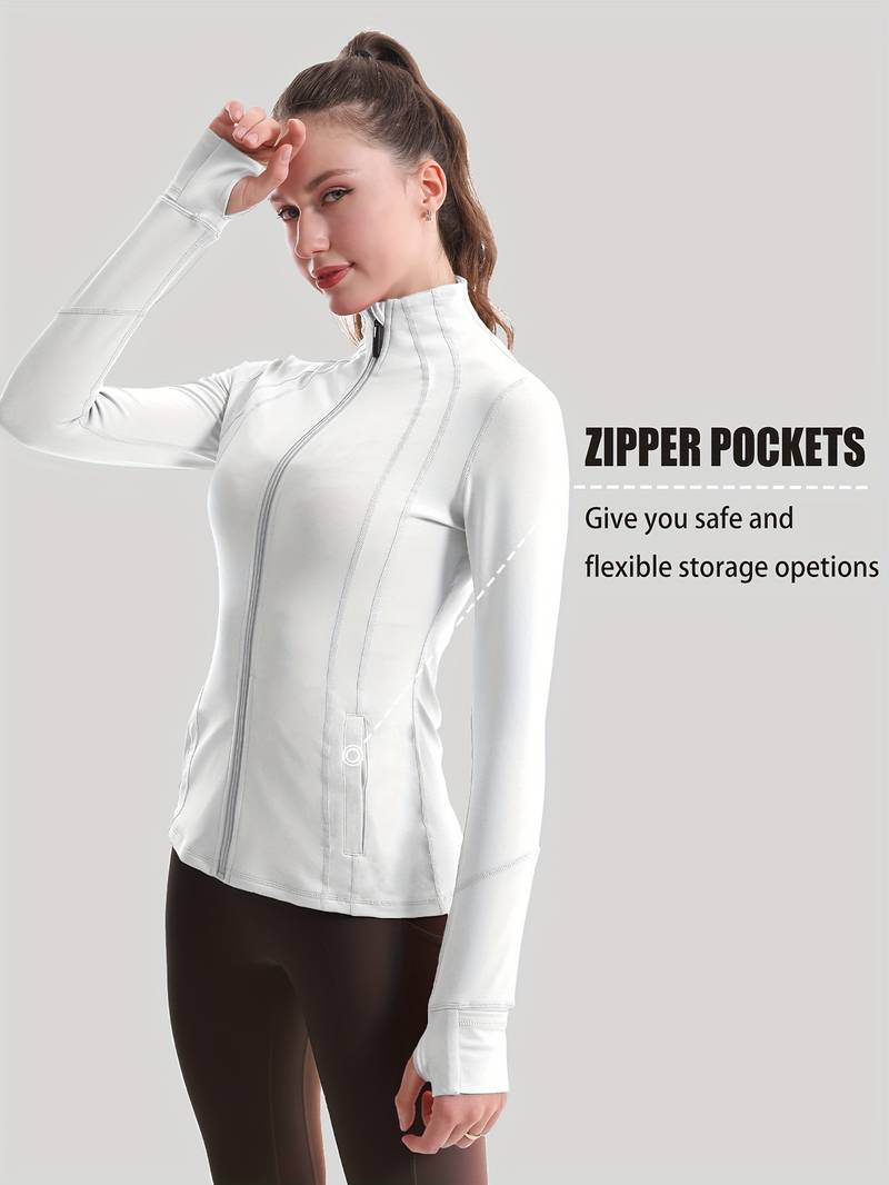 Women's Athletic Running Jacket - Lightweight, Breathable, Thumb Holes, Pockets, 4-Way Stretch
