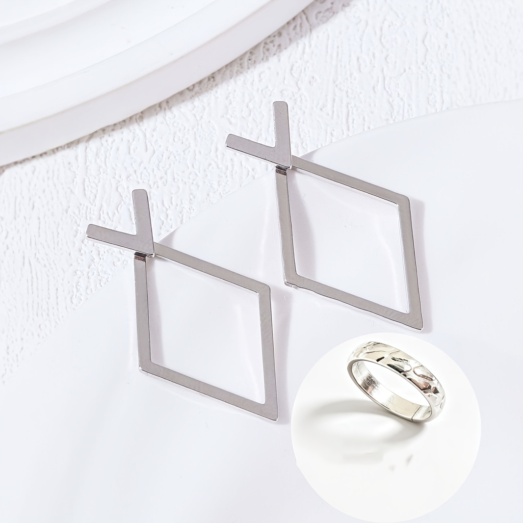 TEMU Parure de 3 paires de boucles d'oreilles pendantes losanges géométriques pour femme, boucles d'oreilles minimalistes à flèche ajourée, bijoux de