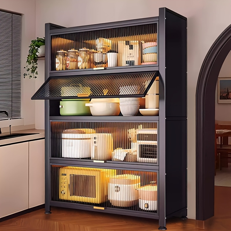 Image of 5-tier Storage Cabinet Space- Design Modern Black With Golden Handles Freestanding Storage Shelves Suitable For Small Spaces Such As Bedrooms Kitchens And Living Rooms, Standing Shelf