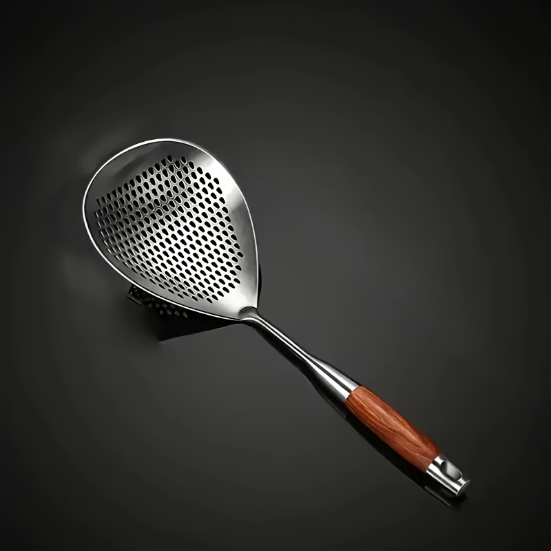 TEMU Large Stainless Steel Colander Skimmer - Durable Kitchen Strainer For Frying, Hot Pot, Cooking, And Baking - Easy Draining, Heat Resistant, And