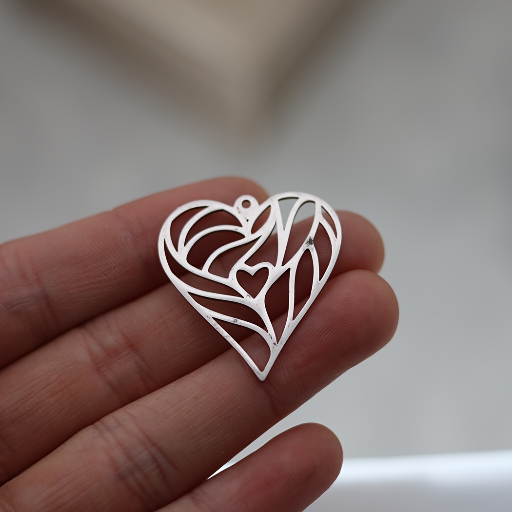 Set of 3 Hollow Heart-Shaped Stainless Steel Pendants