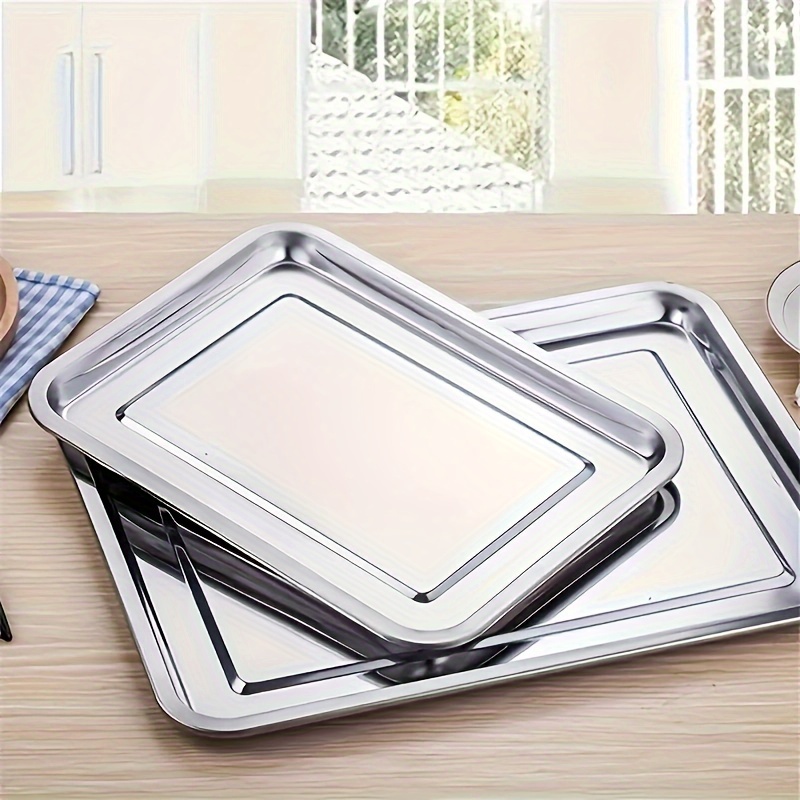 

Stainless Steel Baking Tray - Non-stick, Square Cookie Sheet & Grilling Pan - Essential Oven Accessory For Home Kitchens