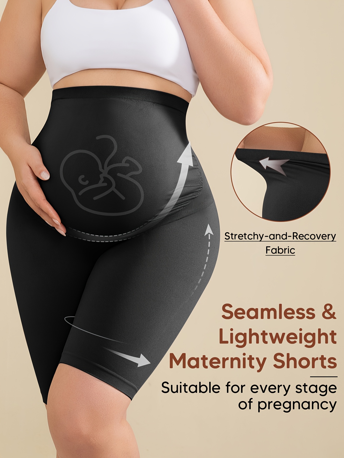 Women'S Maternity Shorts - Seamless Lightweight Pregnancy Shorts with Elastic Shrinkage Technology, Soft Stretchy Inner Layer & All-Season Comfort | Breathable Fabric for Home, Commuting, Work | Multi-Way Wear, Regular Fit (Sizes L-2XL) | Ideal for