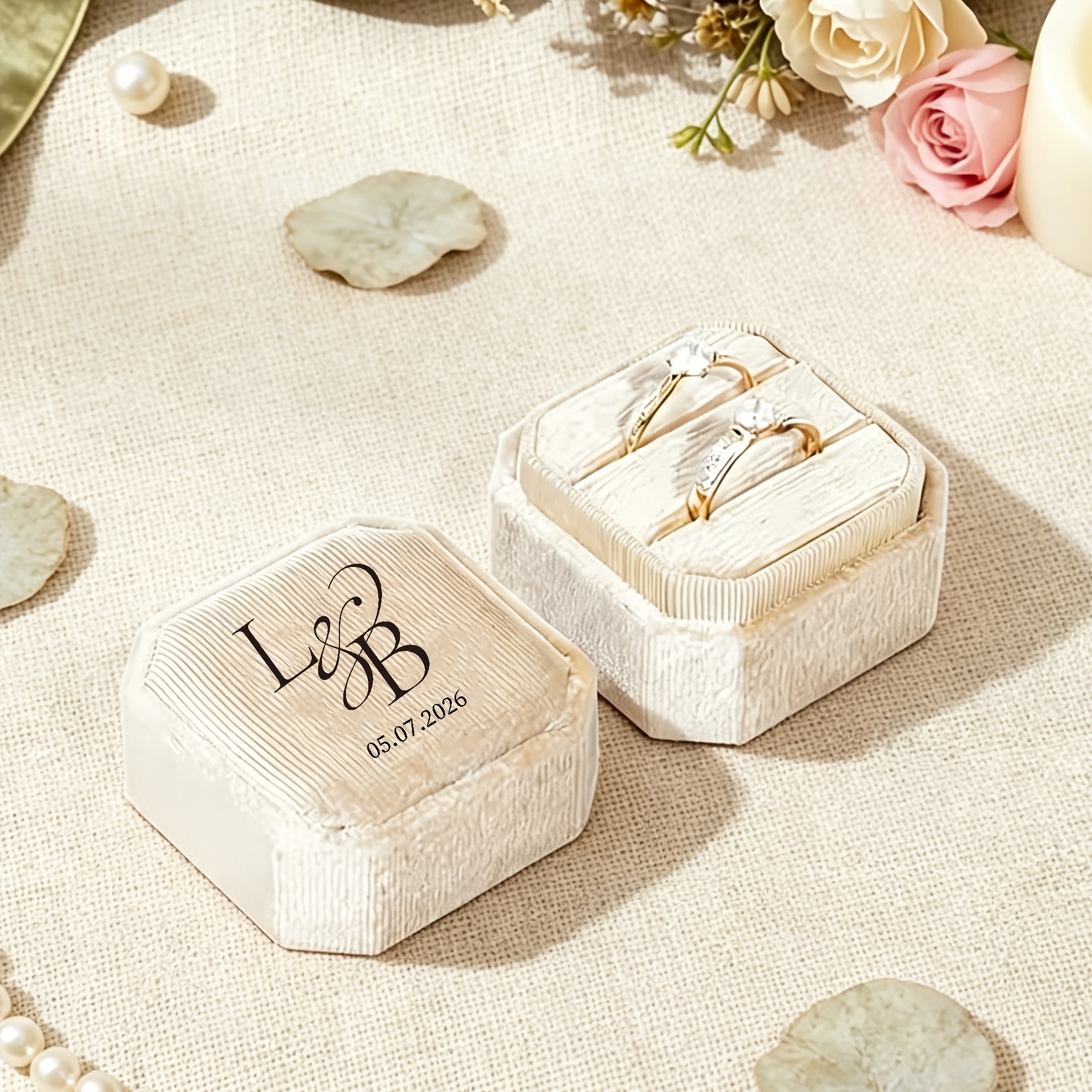 Personalized Octagonal Velvet Ring Box