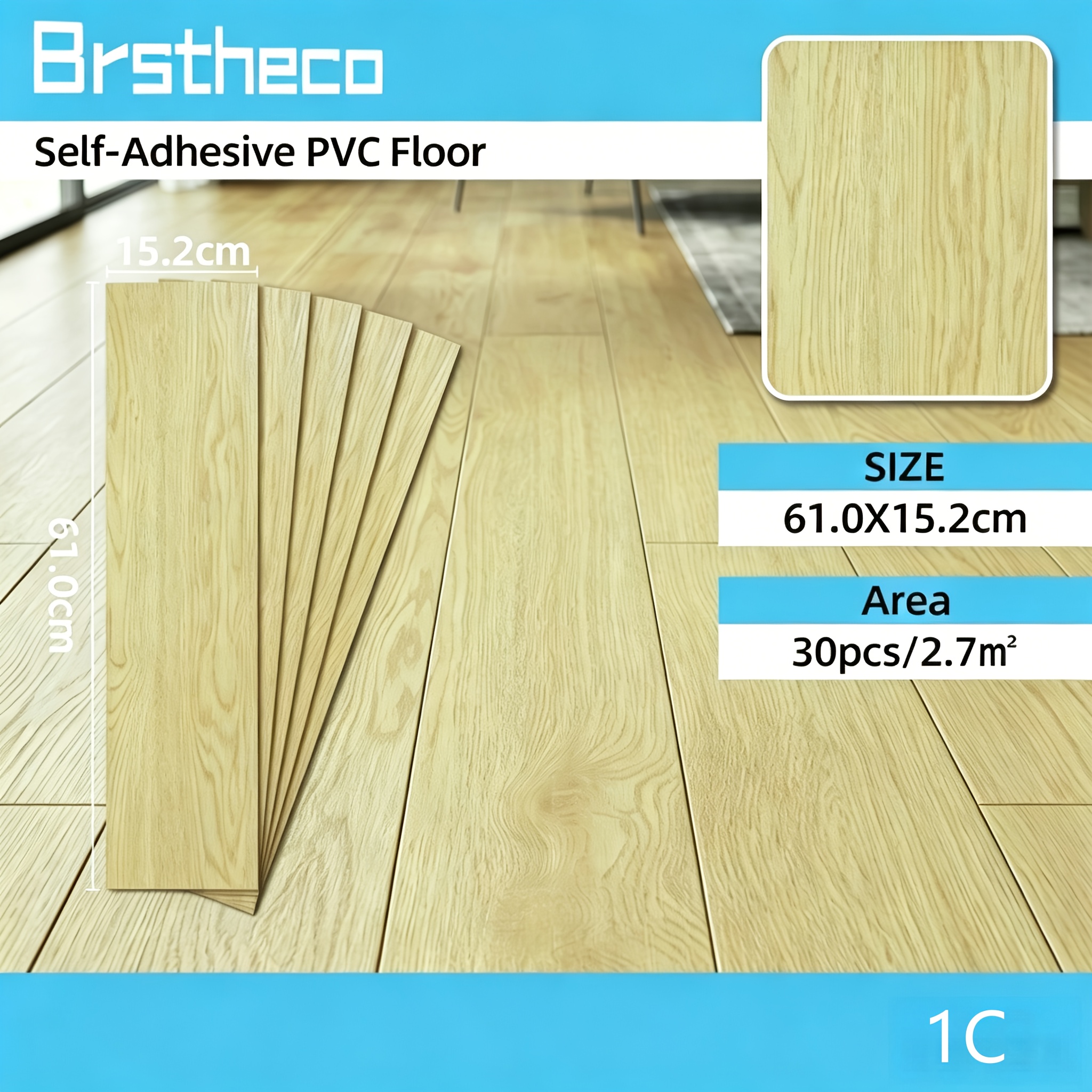 Image of 30pcs (sheets) Self-adhesive Waterproof Wood Floor Panels Suitable For, Bedroom, - Pvc Retro Wood Grain Floor Stickers, & Apply, Wear-resistant Floor Covering For Home Decoration, No Removal
