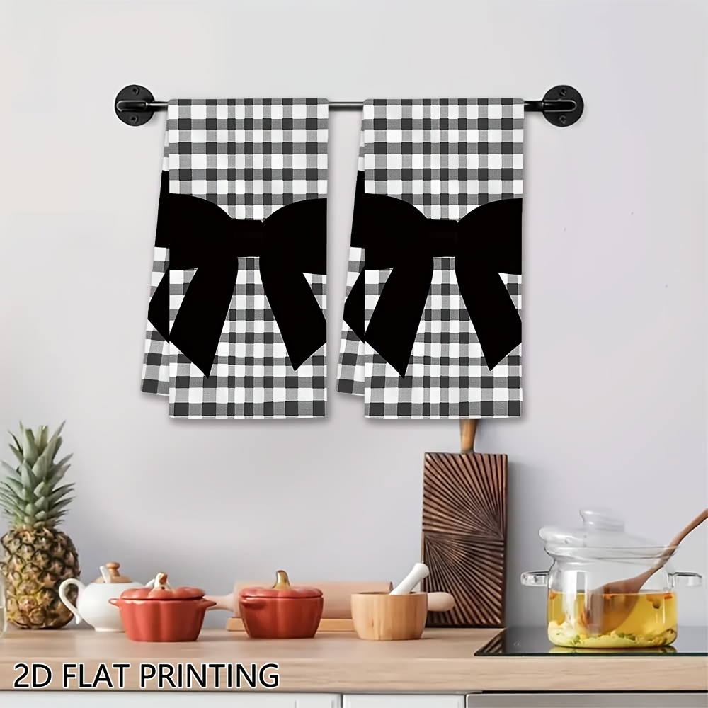 TEMU Cleaning Cloth 2pcs Kitchen Towel, Black And White Checkered Bow Pattern Kitchen Towel, Birthday Gift For , Sweet Housewarming Gift, Super