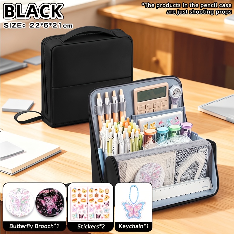 TEMU Trousse à crayons sur pied de grande capacité, nouvelle boîte de papeterie minimaliste de grande valeur, trousse à crayons portable à main au