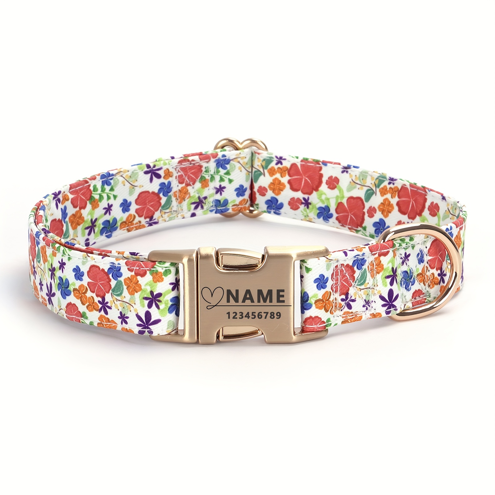TEMU 1pc Custom Pet Id Tag Collar - Personalized Name & Phone Number, Floral, Quick-release Buckle, Soft Polyester Collar For - Ideal Gift For Pet