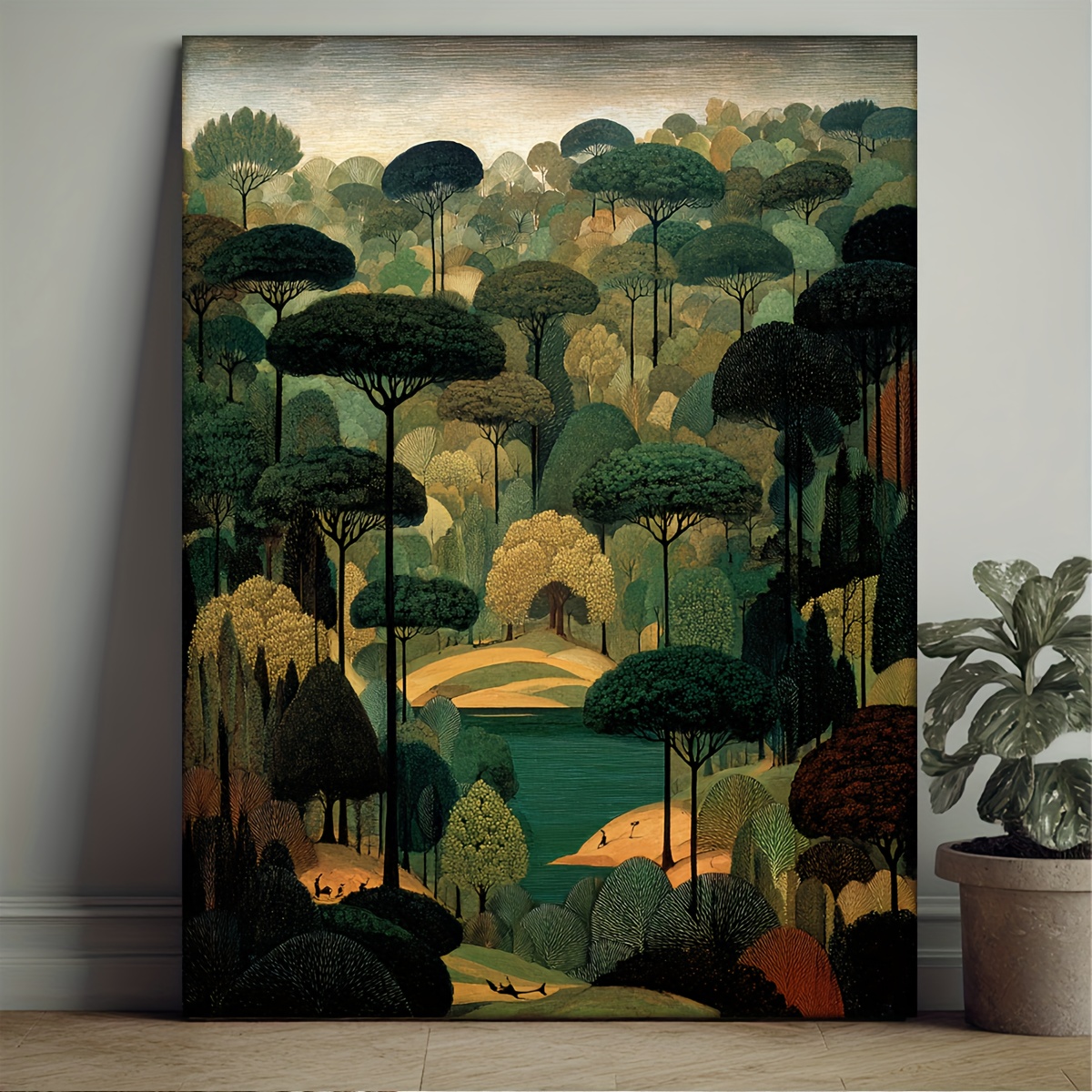 TEMU 1pc Framed Jungle Art Reproduction - Manga Style Abstract Landscape Canvas Poster 12x16 Inch (30x40cm) Wall-mounted Boscage Suitable For Home