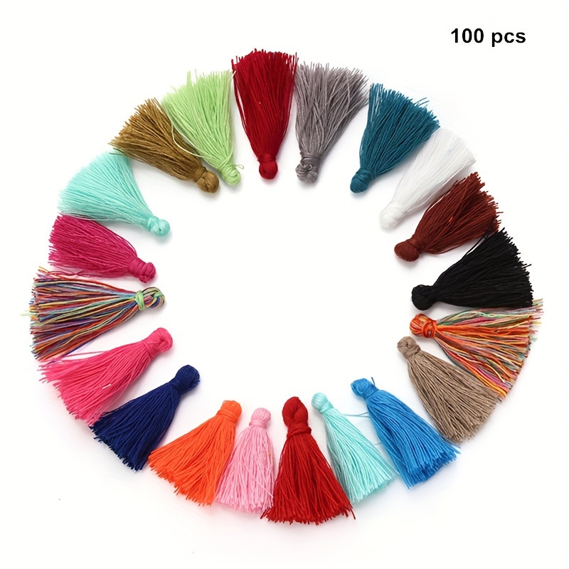 TEMU 100pcs/pack Random Mixed Color 3cm Mini Tassel Tassels Bookmark Fan Gift Packaging Box Fan Decoration Small Tassels Clothing Home Textile