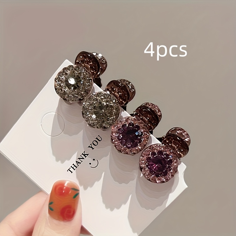 

4-pack Sparkling Mini Hair Clips - Cute Sweet Round For Bangs, Flyaways, And Side Hair - Hair Accessories, Plastic, Solid Color, Fashion Jewelry