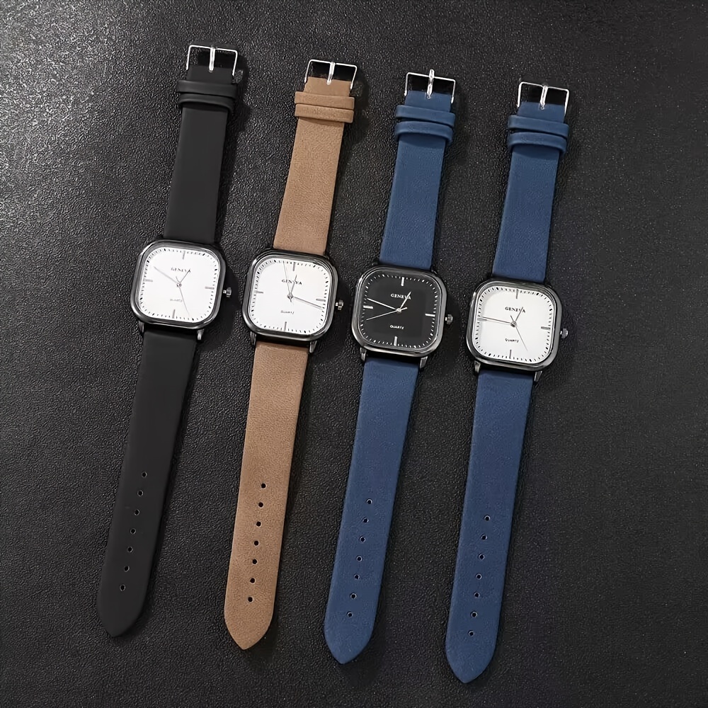 4pcs set of mens elegant   quartz watches with pu leather strap perfect gift for him details 6