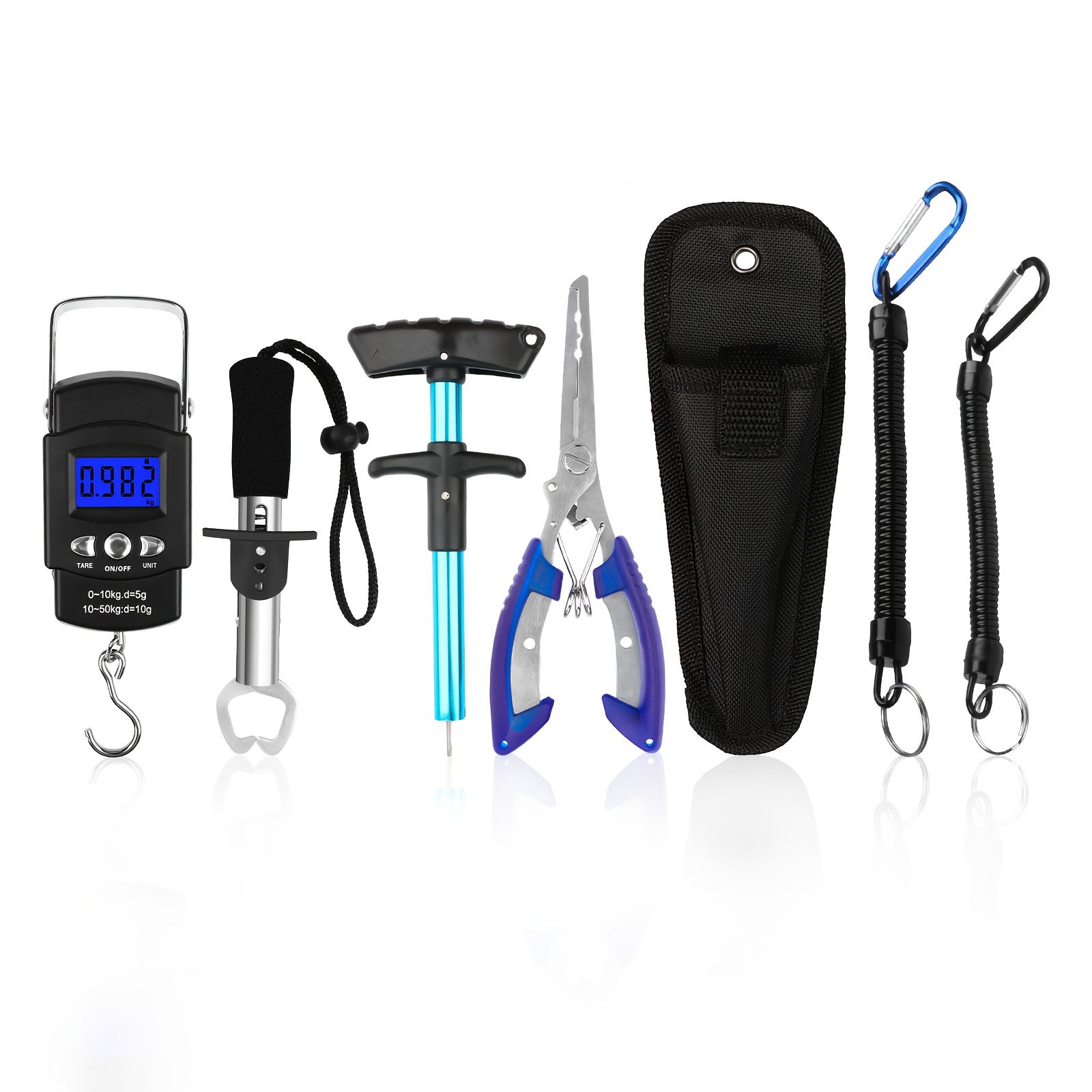 TEMU Stainless Steel Fishing Pliers Set With Fish Lip Gripper, Scale, And Hook Remover - Saltwater Resistant, Black - Ideal Gift For Men