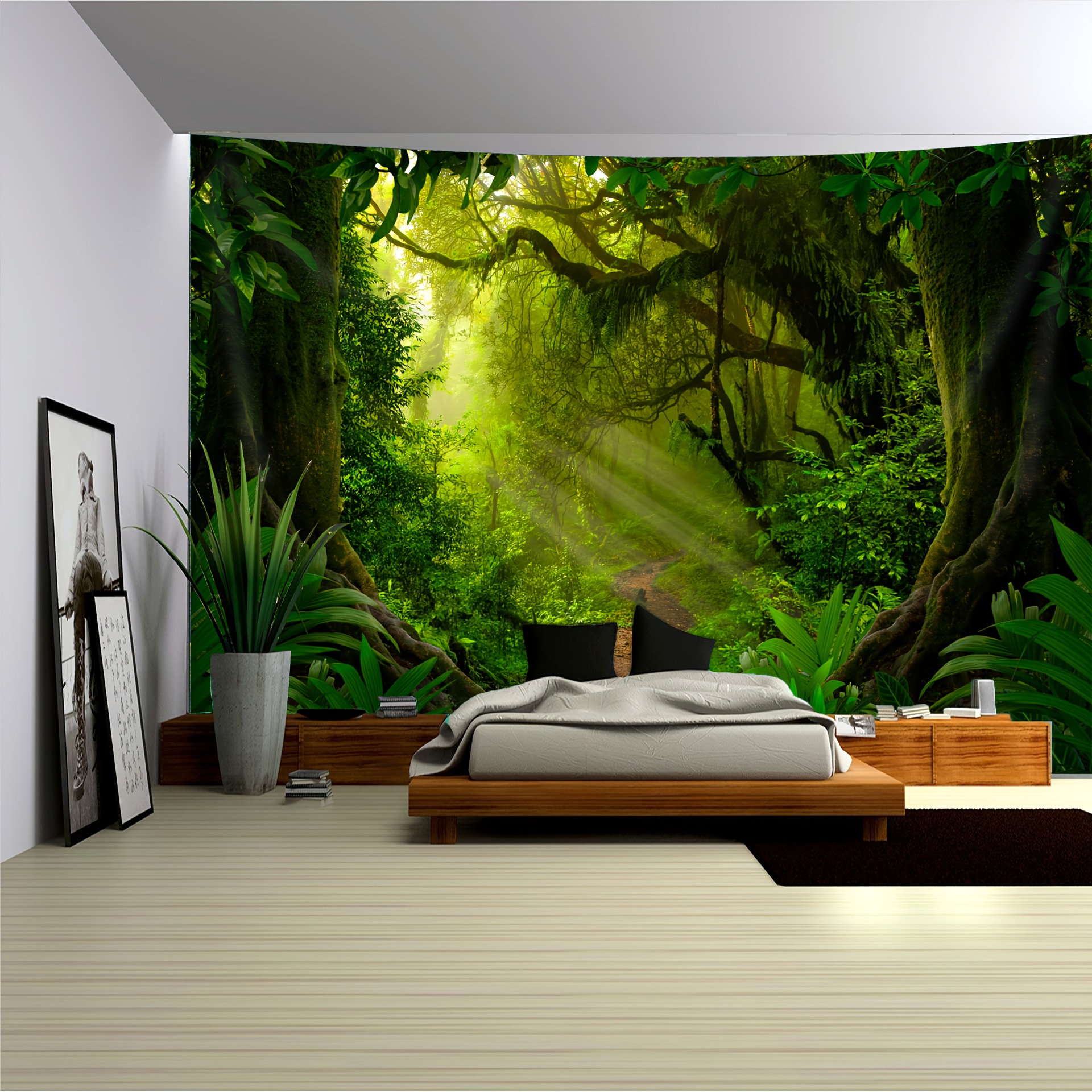 

Extra-large Mysterious Forest Sunshine Landscape Tapestry - Polyester Wall Hanging For Living Room, Bedroom, Office & Party Decor - Easy Install With Free Clips Forest Room Decor