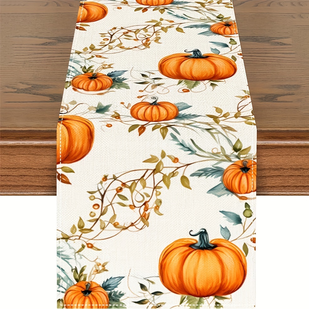 

Autumn Harvest Pumpkin Table Runner - 13x72 Inch Rectangular Woven Polyester, Ideal For Farmhouse Decor, Home And Kitchen Celebrations, Anniversary Dinner Table Decoration - 1pc