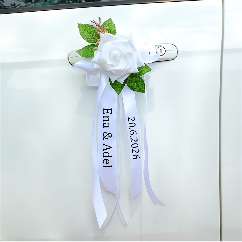 Image of A Custom European-style Wedding Car Bow, Rearview Mirror Flower, Wedding Decoration, Door Handle , Rose, Artificial Flower, Pull Flower, Custom Bow And Ribbon