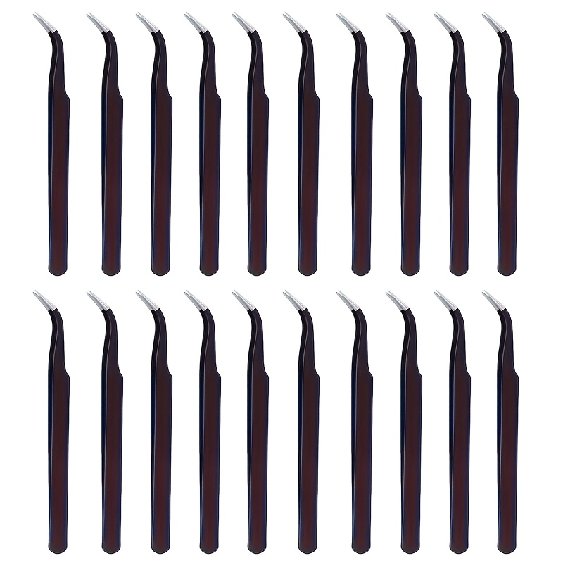 TEMU 20pcs Black Metal Precision Tweezers With Curved Tips - A Durable Tool For Sewing, Embroidery, Etc., Essential For Making | Ergonomic Grip |
