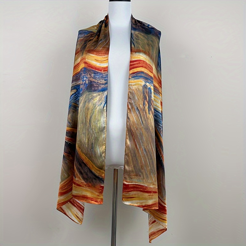 

Elegant Silk Shawl For Women - Pattern, Breathable & Printed Silk Wrap, Ideal For Weekend Casual - Decorative Silk Shawl