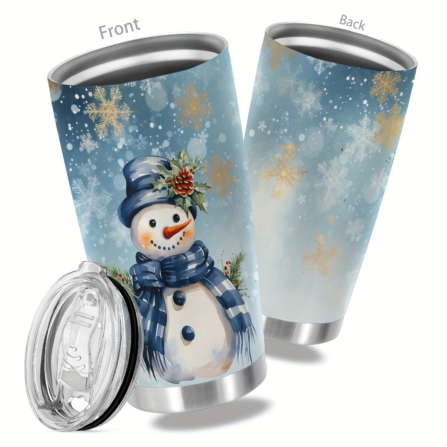 

Festive 20oz Stainless Steel Tumbler With Snowman Design - Double-walled Vacuum Insulation, Reusable Travel Mug - Perfect Holiday Gift For Family & Friends