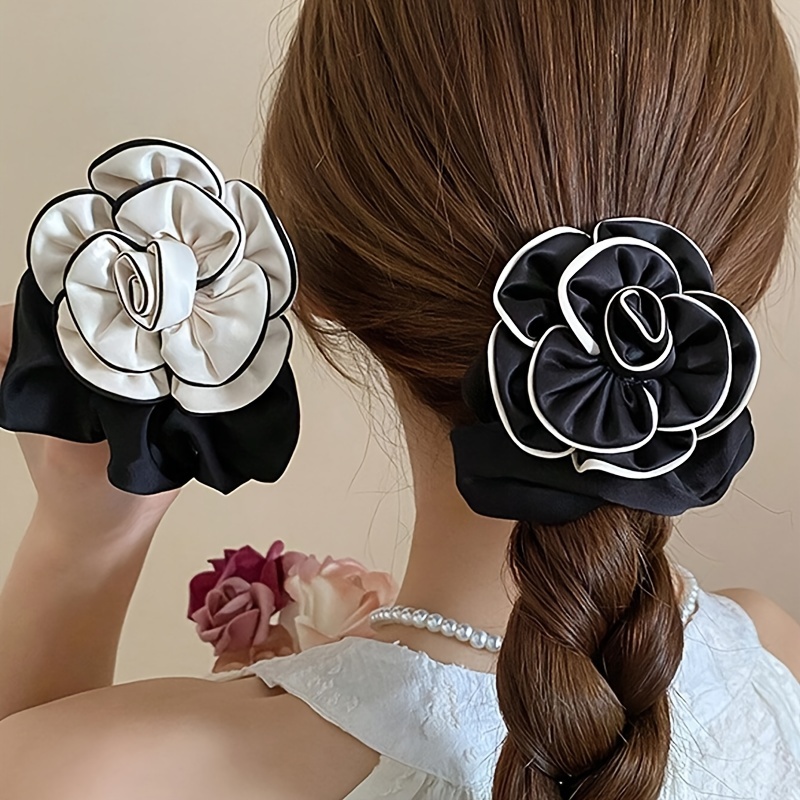 2pcs elegant floral hair rings ruffle camellia - Temu Mauritius display picture 2