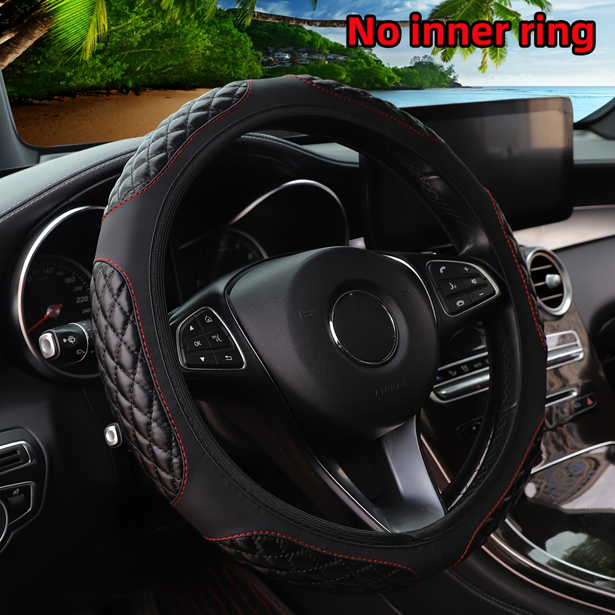 

Pu Leather Steering Wheel Cover - Soft Comfort Embroidered No Inner Circle - Universal Fit For 14.5-15 Inch Steering Wheels