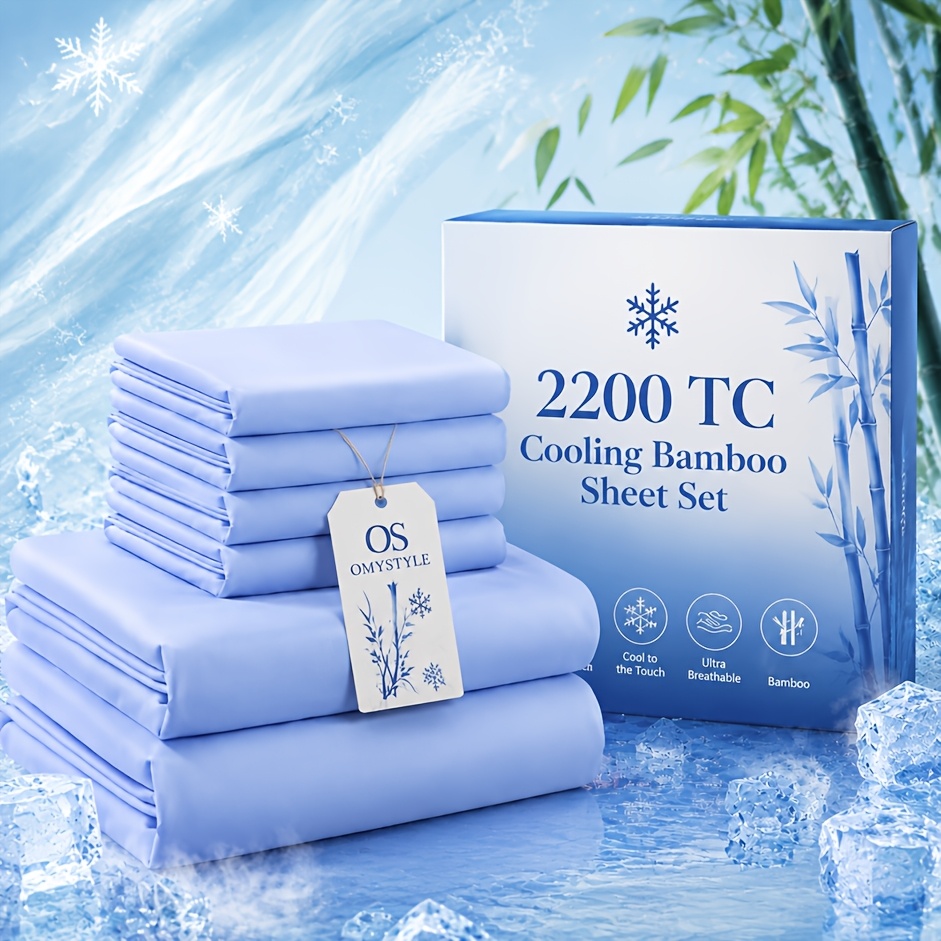 TEMU 4/6pcs Bamboo Cooling Sheet Set, Breathable & Cooling Hotel Children Bedding,2200tc Soft Double Stitching Wrinkle-resistant & High Kids Sheets