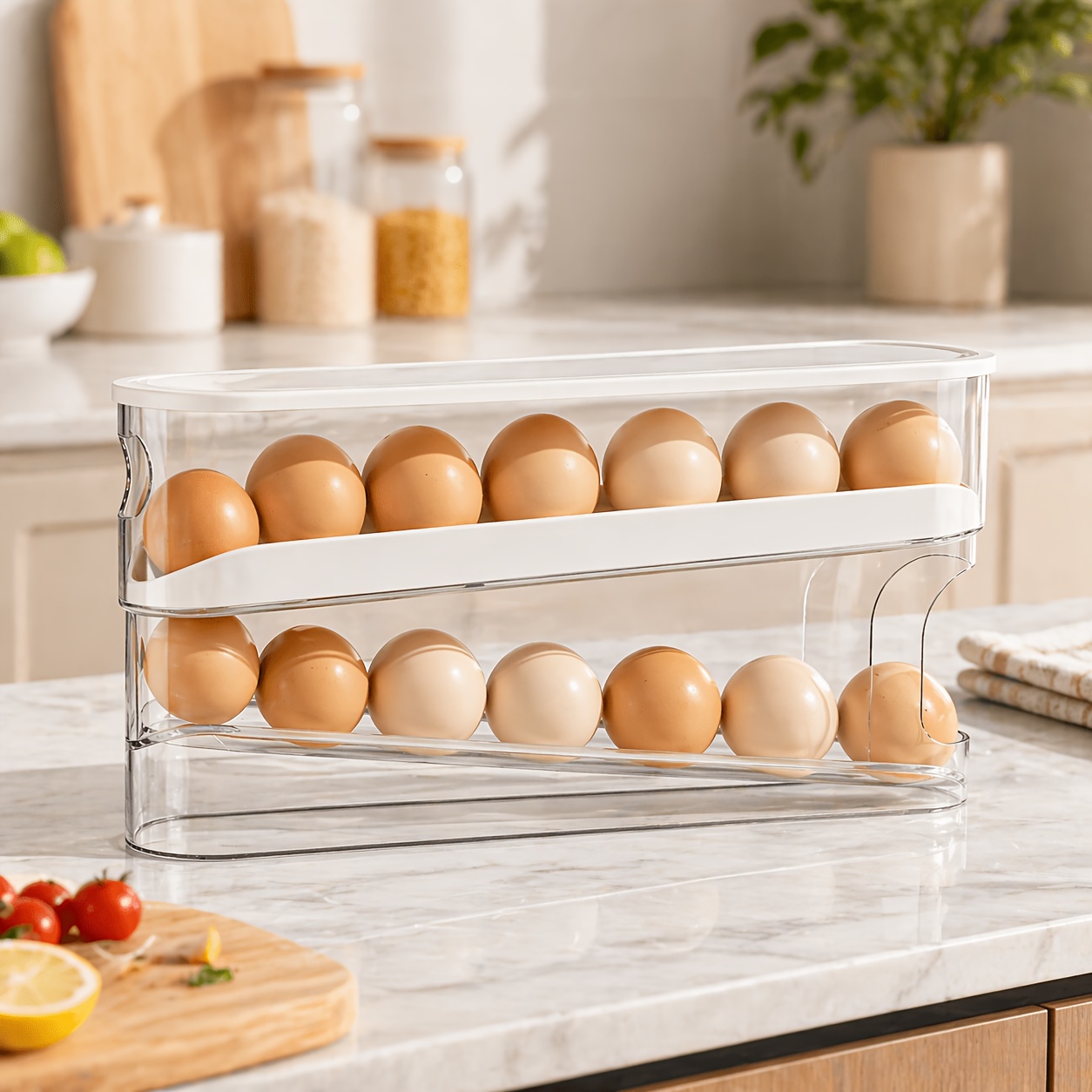 TEMU Organisateur de Rangement à Œufs Roulant Transparent Grande Capacité, de Rangement pour avec Support d'Alimentation Automatique, Matériau de