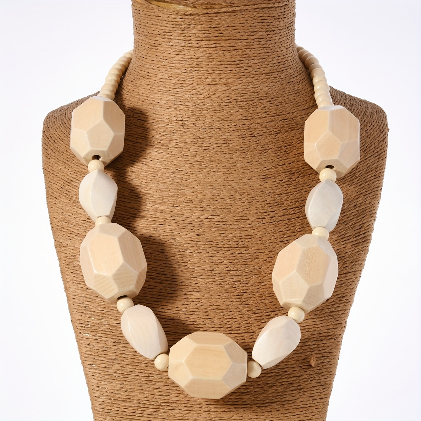 Boho Irregular Bead Necklace Vintage Wooden Pendant