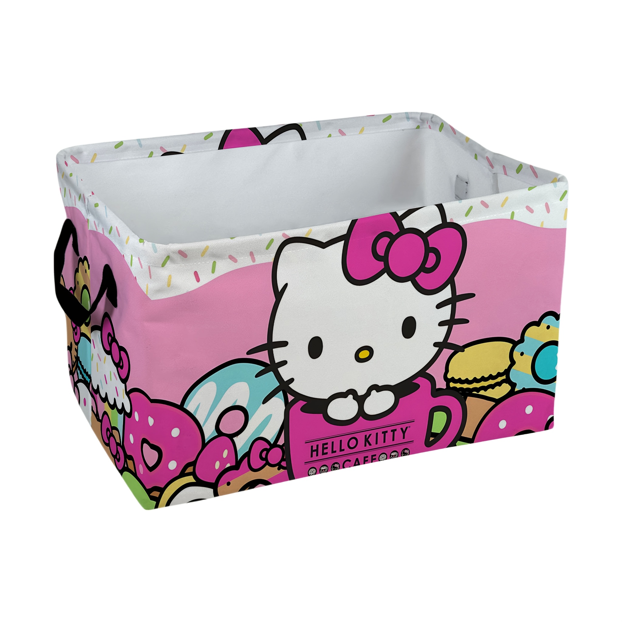 TEMU Storage Basket Themed Around Hello Kitty Coffee And Desserts, Officially Approved By , Perfect For Bedrooms, Playrooms, And Closets. A Tidy And Organized Area. Easy To Clean, Shelf Baskets