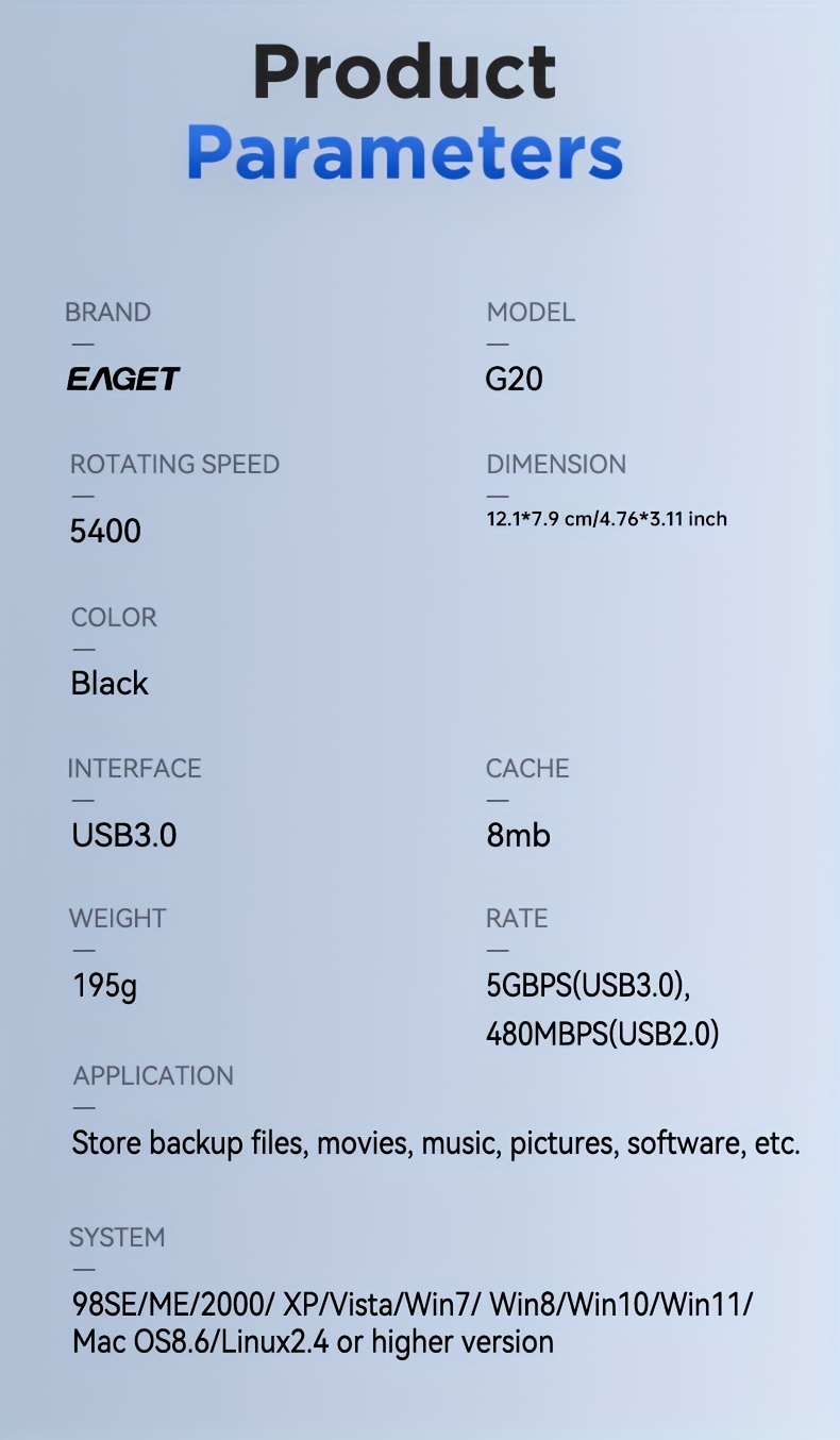 EAGET 500GB Large Storage Portable External Hard Drive, USB 3. 0 Mechanical Hard Drive for PC Laptop PS4 Xbox One Xbox Game/File/Video/Music Storage Expansion Backup 16 EAGET 500GB Large Storage Portable External Hard Drive, USB 3. 0 Mechanical Hard Drive for PC Laptop PS4 Xbox One Xbox Game/File/Video/Music Storage Expansion Backup