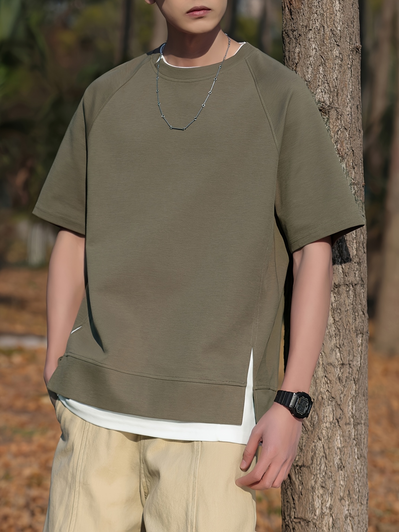 mens stylish short sleeve two piece summer outfit with feel featuring a round neck and versatile solid blend t shirt details 2