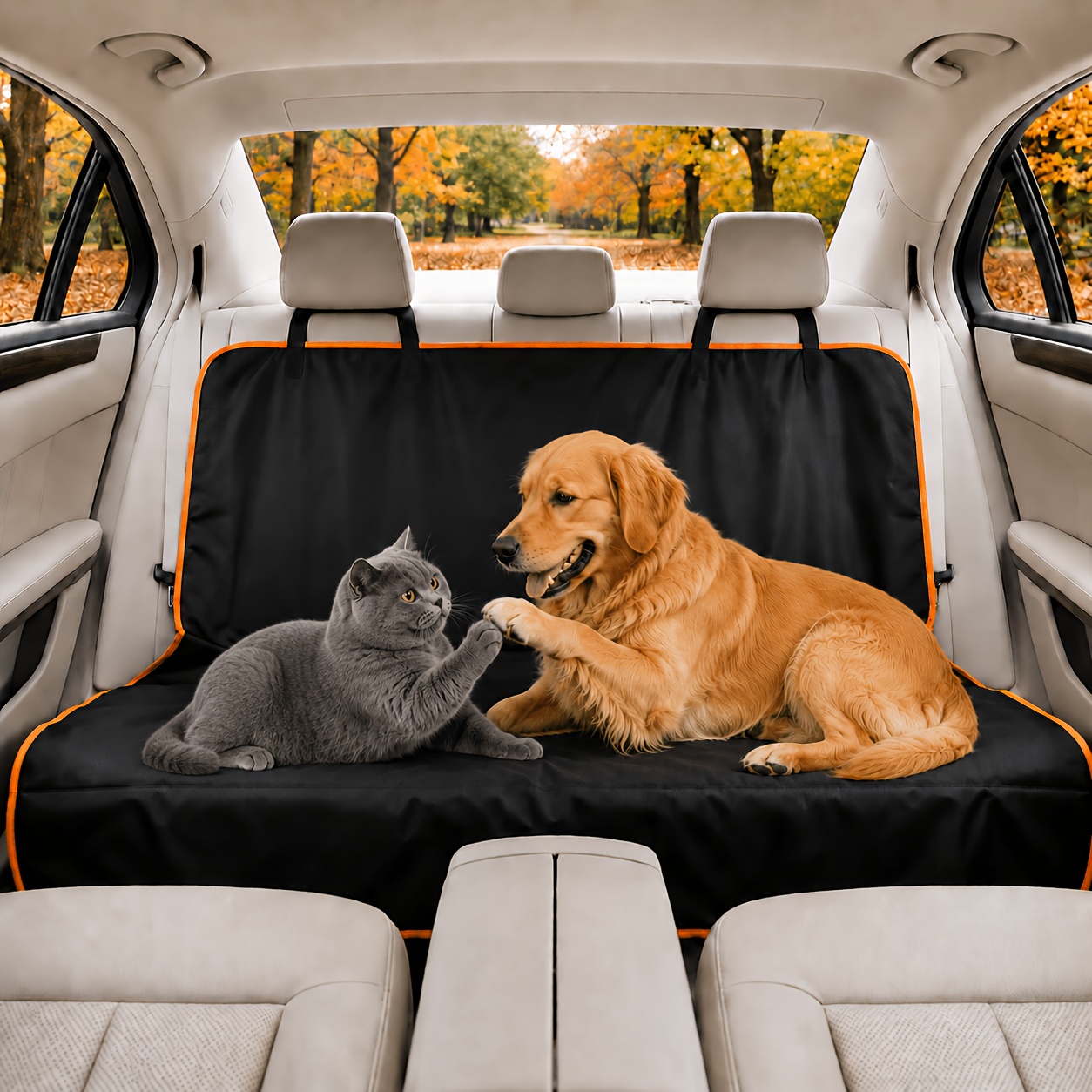 item picture 2pcs set thickened rear car seat pet protector mat car hook set with raised bump border for stain leak and scratch protection non slip   to prevent shifting dirt resistant and washable universal fit for sedans and suvs