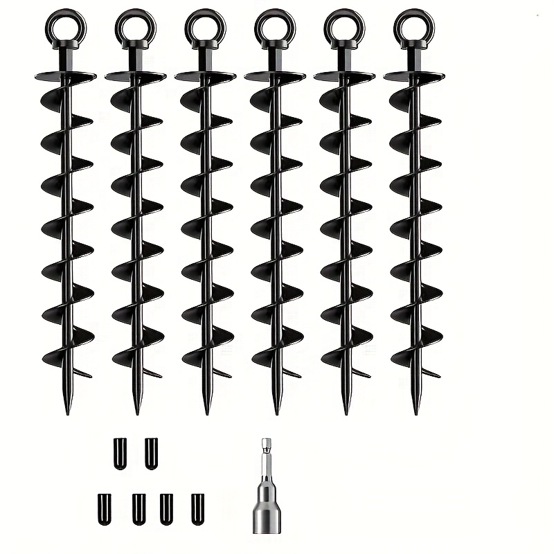 Image of 6-pack. 15-inch Heavy-duty Spiral Ground Stakes For Tents, Trampolines, Outdoor Anchor Stakes, Garden Stakes, And Secure Anchoring