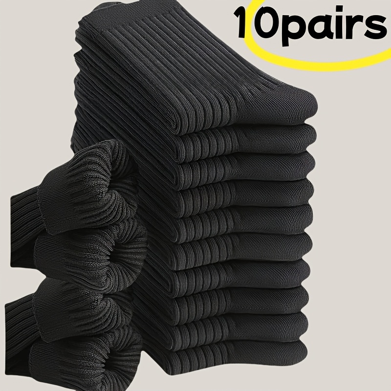 E-shop 10er-Pack Herren Business Casual Schwarze Wadensocken - Feuchtigkeitsableitendes Atmungsaktives Elastisches Rippdesign für Büro &