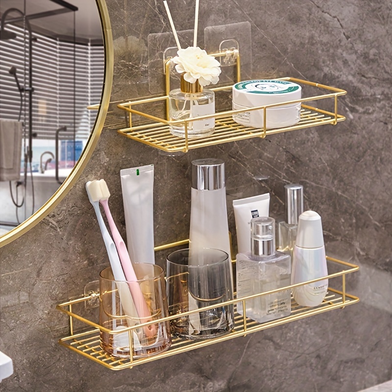 

Luxury Stainless Steel Bathroom Organizer - Wall-mounted, No-drill Storage Rack For Toiletries & , Light, Punch-free, Wash Basin