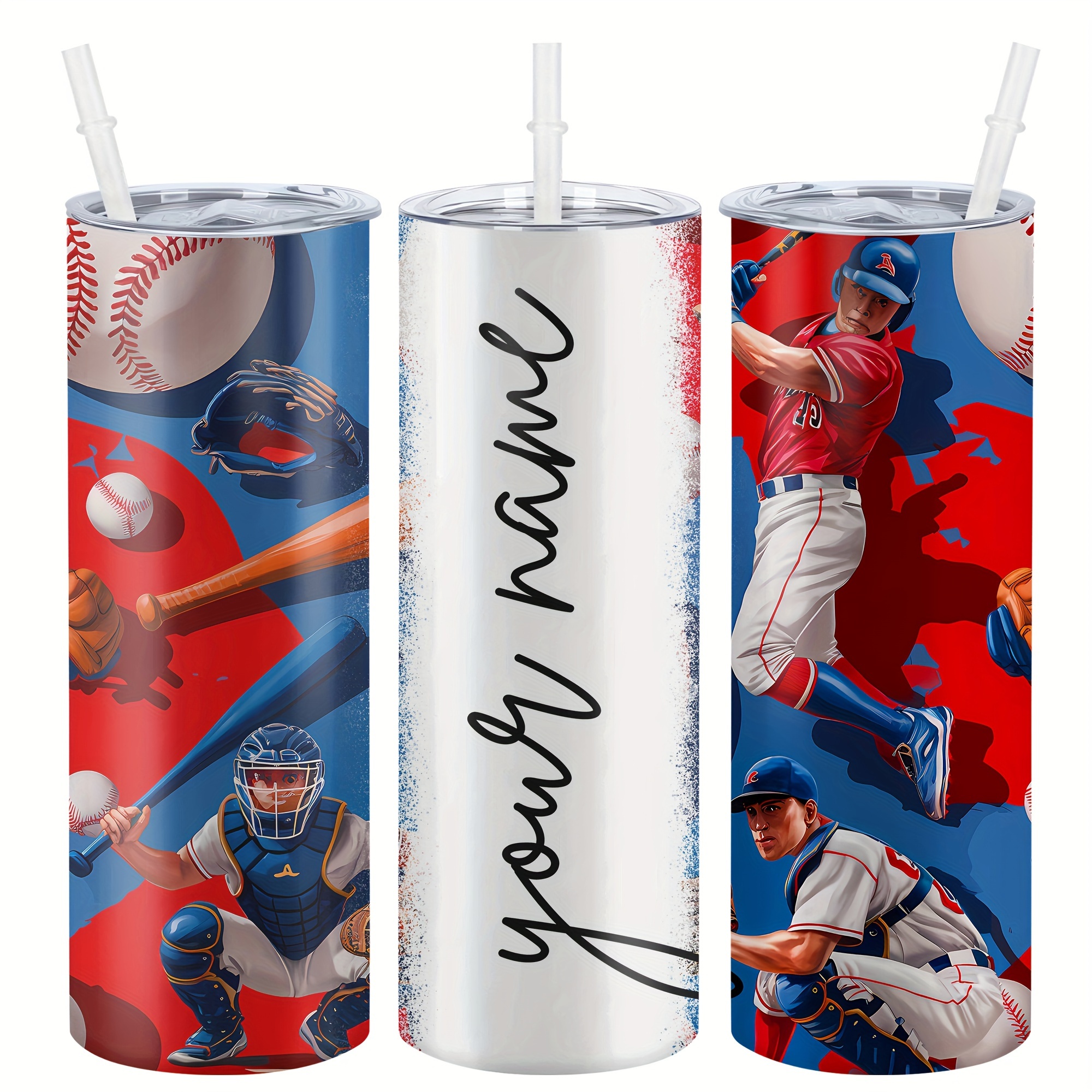 

Custom Name Baseball-themed 20oz Stainless Steel With Lid - Insulated, Reusable Water Bottle For All - & Holiday Gifts