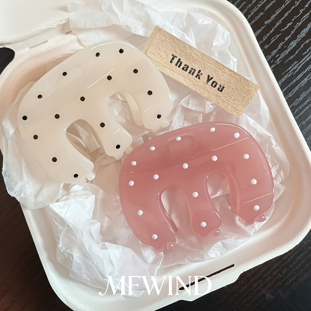 TEMU 2pcs Of New Texture Polka Dot Jelly Colored Hair Clips, Versatile M-shaped Grab Clip, Fashionable Shark Clip, Back Of Disc Hair Clip, High-end