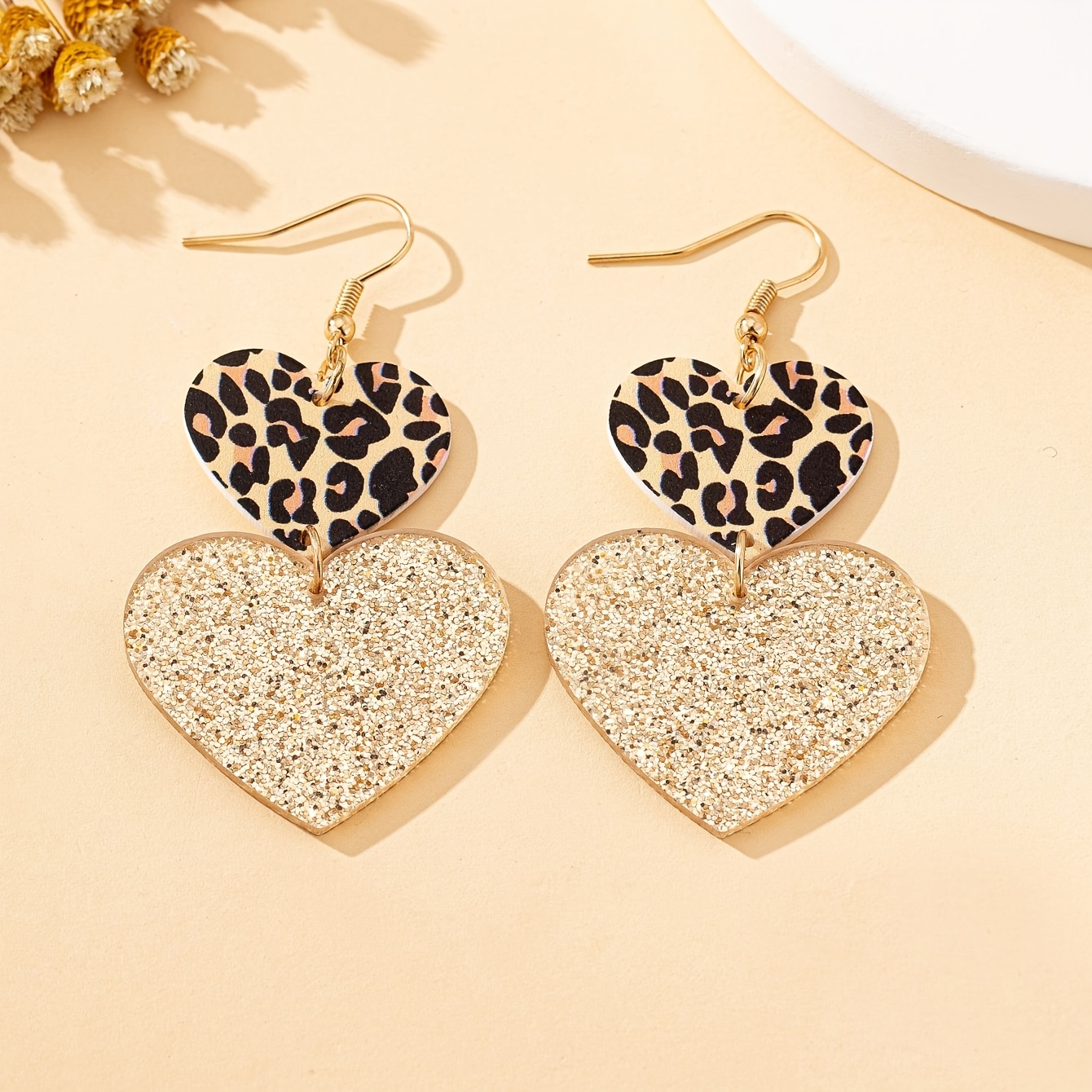 Image of Chic Leopard Print Heart Drop Earrings For Women - Perfect For Daily Wear & Parties, Y2k/elegant Style