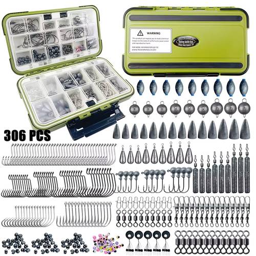 306pcs 84pcs fishing lure accessories kit including fishing hooks fishing sinkers weights fishing rubber bobber fishing beads fishing swivels snaps fishing gear kit with tackle box