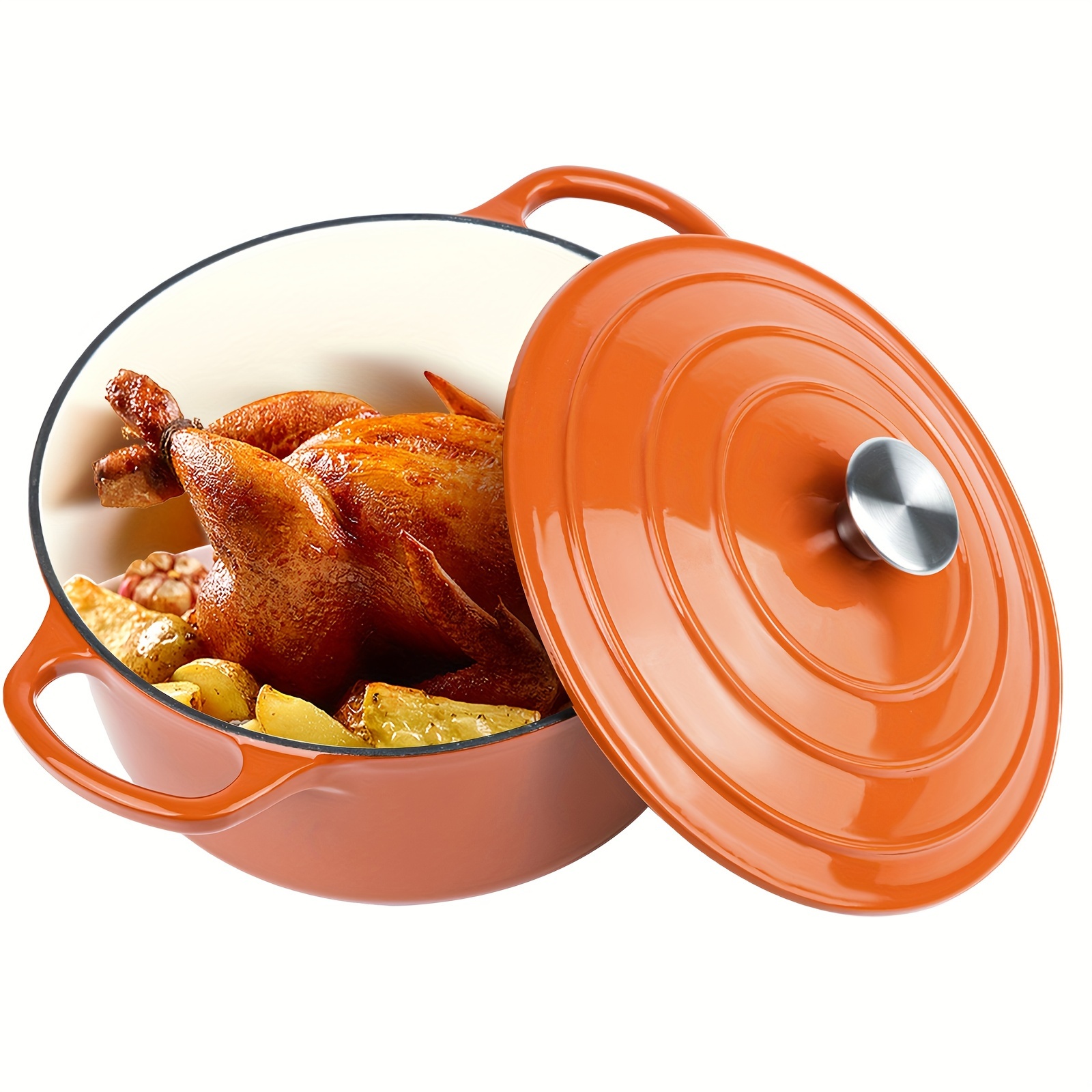 

Enameled Dutch Oven Pot With Lid, Cast Iron Dutch Oven With Dual Handles For Bread Baking, Cooking, Non-stick Enamel Coated Cookware