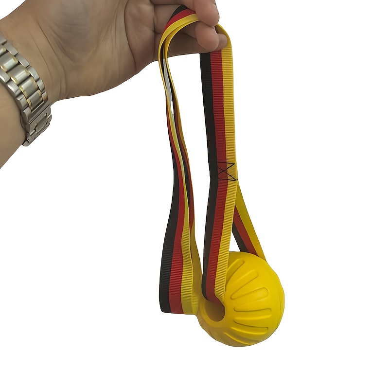 Image of Dog Bite-resistant Training Ball, Bite-resistant Dog Toy Ball, Yellow Rope Training Interactive Ball Medium-sized Dog Gum-friendly Pull Ring Design Durable Pet Teething Toy, Without Battery