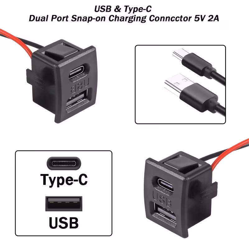 2pcs usb type c dual port charging connector 5v 2a jst 2pin plug to usb usb type c female flush mount 2 port adaptor socket for led etc Product details 2