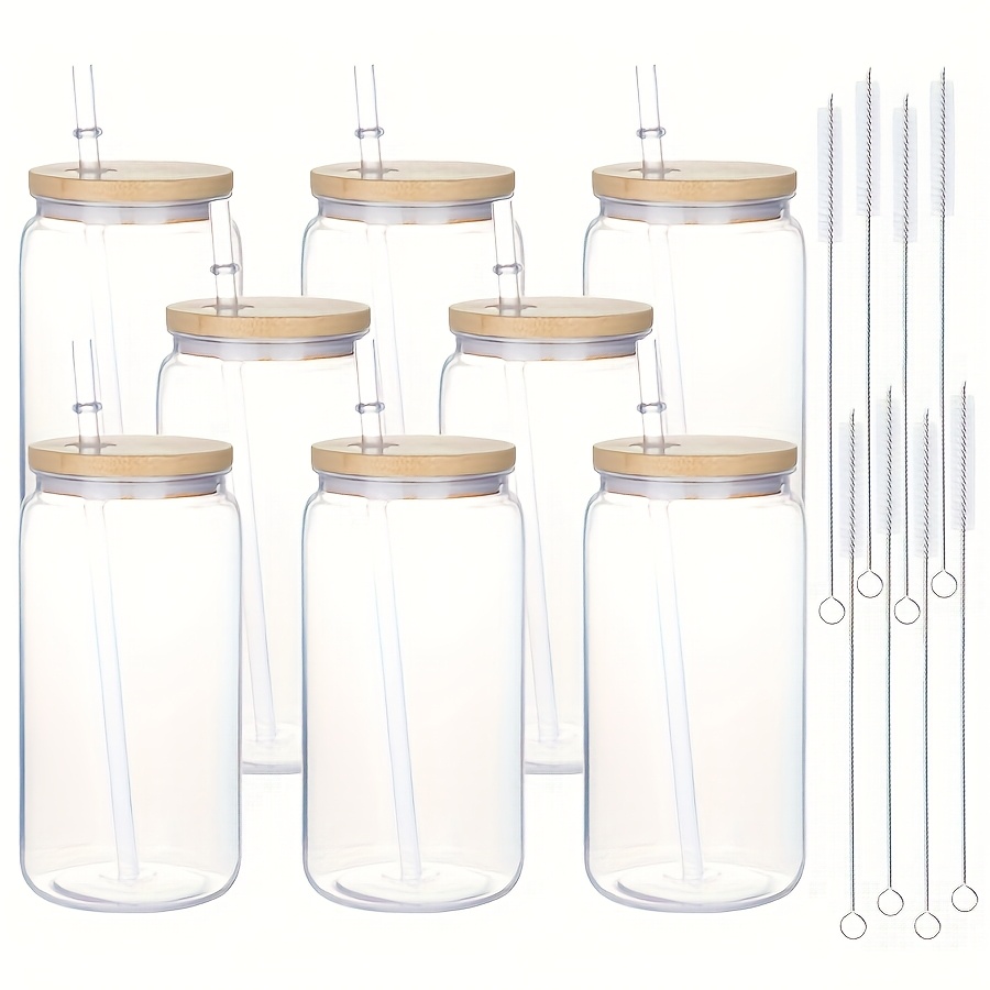 Of 6 Or 8 - Bottles Accompanied By 6 Or 8 Brushes, Along With Plastic Cups Featuring Bamboo Lids And Straws. Reusable Jars Are Perfect For Iced Coffee, Smoothies, Soda, And Tea