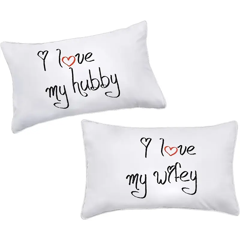 2 pack contemporary polyester pillowcases i love my wifey i love couples pillow covers machine washable zipper closure romantic anniversary valentines day gift single sided no insert room types Product details 1
