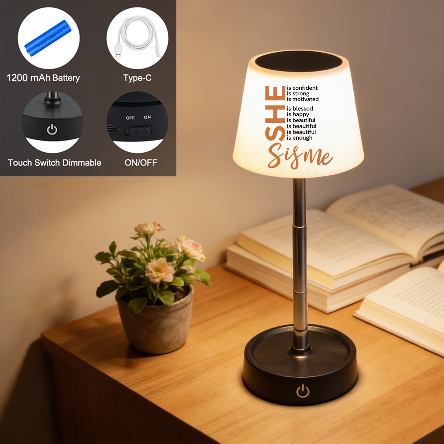 Orange Empowering "I AM" Typography Print Desk Lamp