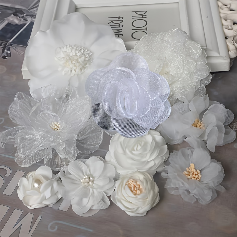 

10pcs Of Mixed Style Chiffon Fabric Floral Wedding Artificial Hat Decorations