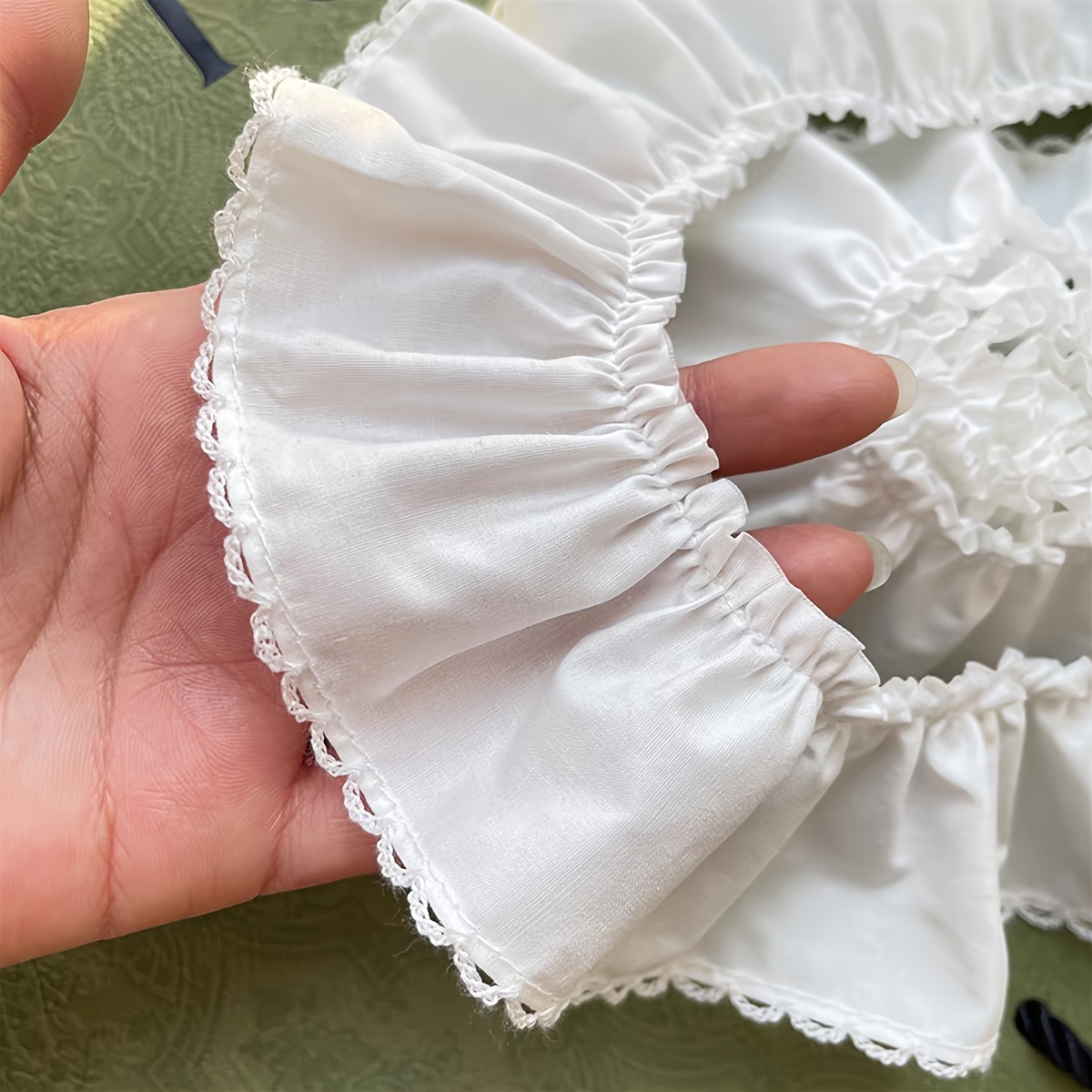 Image of White Lace Trim With Frilled Edges & Sleeve Trim - Lace Fabric For Wedding Dresses, A-line Skirts, Blouses - Collar Collar Trim, Elastic-free Hem Fringe (diy Sewing, Supplies) - Pure-like Lace